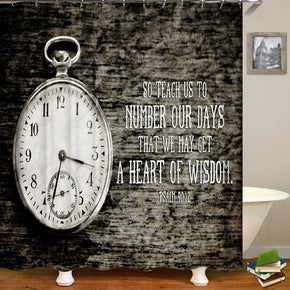 Clock shower curtains fabric Human skeleton brown polyester cloth print bathroom curtains