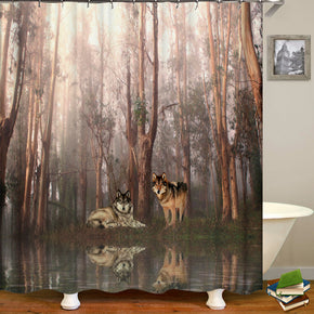 wolf shower curtains fabric cool brown polyester cloth print bathroom curtains