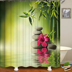 stone shower curtains fabric elegant green polyester cloth print bathroom curtains