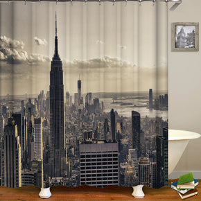 City shower curtains fabric modern cream polyester cloth print bathroom curtains