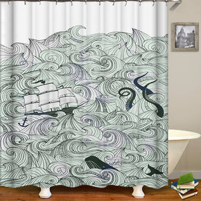 saiboat shower curtains fabric Human skeleton turquoise polyester cloth print bathroom curtains