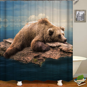 The bear shower curtains fabric funny brown polyester cloth print bathroom curtains