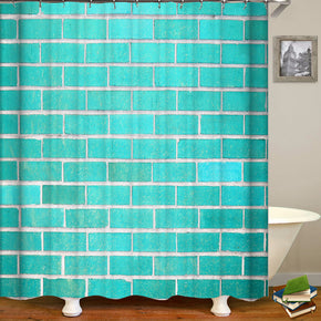 brick shower curtains fabric funny turquoise polyester cloth print bathroom curtains
