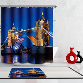 bridge shower curtains fabric retro blue polyester cloth print bathroom curtains
