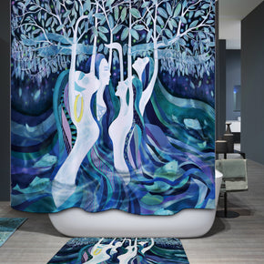 art shower curtains fabric funny teal polyester cloth print bathroom curtains