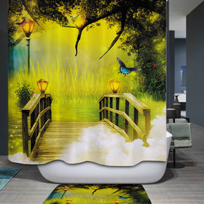 Bridge shower curtains fabric elegant green polyester cloth print bathroom curtains