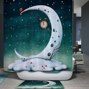 moon shower curtains fabric funny teal polyester cloth print bathroom curtains