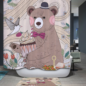 bear shower curtains fabric cute cream polyester cloth print bathroom curtains