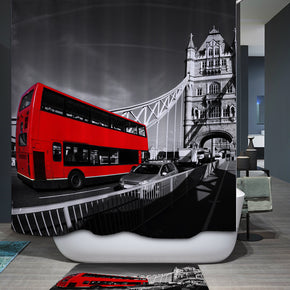 bus shower curtains fabric funny red polyester cloth print bathroom curtains