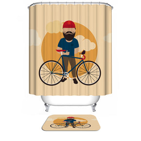 Bicycle shower curtains fabric funny yellow polyester cloth print bathroom curtains