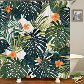 Leaf shower curtains fabric Human skeleton green polyester cloth print bathroom curtains