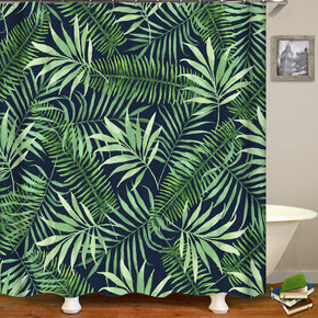 Leaf shower curtains fabric shabby chic green polyester cloth print bathroom curtains