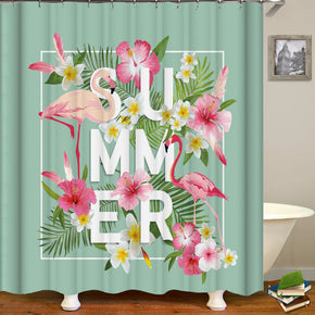 flamingo shower curtains fabric luxury teal polyester cloth print bathroom curtains