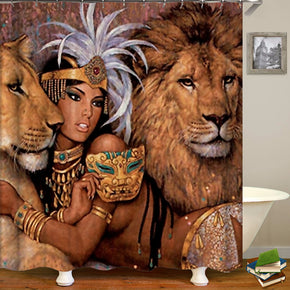 Lion shower curtains fabric awesome brown polyester cloth print bathroom curtains