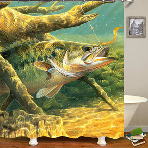 fish shower curtains fabric Human skeleton beige polyester cloth print bathroom curtains