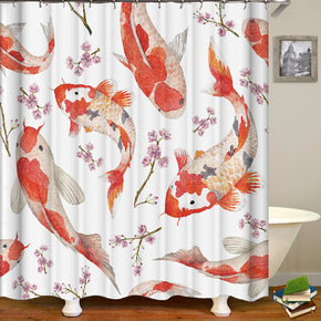 fish shower curtains fabric Human skeleton red polyester cloth print bathroom curtains