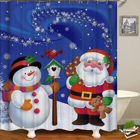 Santa Claus shower curtains fabric cute blue polyester cloth print bathroom curtains