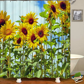 Sunflower shower curtains fabric Human skeleton yellow polyester cloth print bathroom curtains
