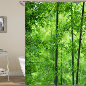 Bamboo shower curtains fabric shabby chic green polyester cloth print bathroom curtains
