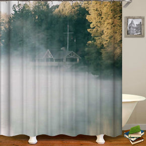 Scenery shower curtains fabric luxury white polyester cloth print bathroom curtains