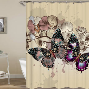 butterfly shower curtains fabric elegant cream polyester cloth print bathroom curtains