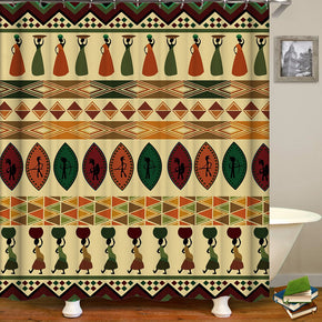 patchwork shower curtains fabric retro beige polyester cloth print bathroom curtains