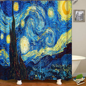 Van Gogh Starry Night art shower curtains fabric Human skeleton blue polyester cloth print bathroom curtains