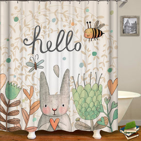 hello shower curtains fabric cute white polyester cloth print bathroom curtains