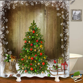christmas tree shower curtains fabric funky green polyester cloth print bathroom curtains