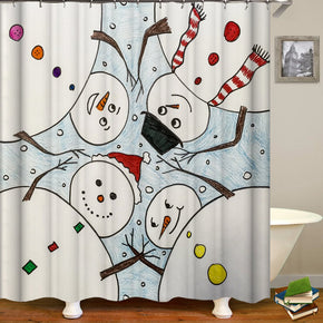 Snowman shower curtains fabric cute white polyester cloth print bathroom curtains