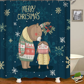 bear shower curtains fabric cute blue polyester cloth print bathroom curtains