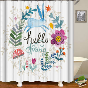 Rabbit shower curtains fabric cute white polyester cloth print bathroom curtains