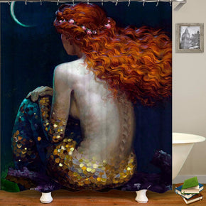 Mermaid shower curtains fabric elegant blue polyester cloth print bathroom curtains