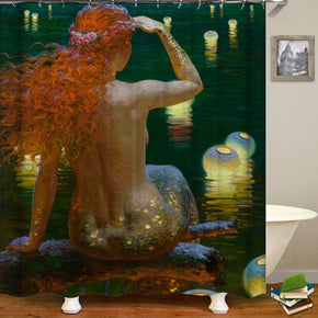 Mermaid shower curtains fabric elegant blue polyester cloth print bathroom curtains