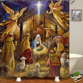Jesus the Christian Virgin angel shower curtains fabric Human skeleton beige polyester cloth print bathroom curtains