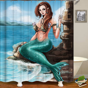 Mermaid shower curtains fabric elegant turquoise polyester cloth print bathroom curtains
