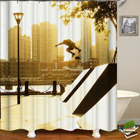 Cool running shower curtains fabric cool beige polyester cloth print bathroom curtains