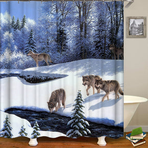 wolf shower curtains fabric awesome blue polyester cloth print bathroom curtains
