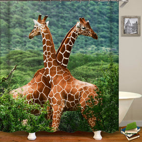 Giraffe shower curtains fabric funny green polyester cloth print bathroom curtains