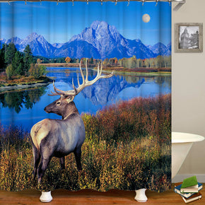 moose shower curtains fabric elegant blue polyester cloth print bathroom curtains