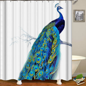 Peacock shower curtains fabric elegant blue polyester cloth print bathroom curtains