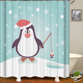 penguin shower curtains fabric cute turquoise polyester cloth print bathroom curtains