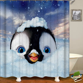 penguin shower curtains fabric cute blue polyester cloth print bathroom curtains