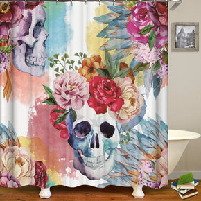 flower shower curtains fabric Human skeleton pink polyester cloth print bathroom curtains