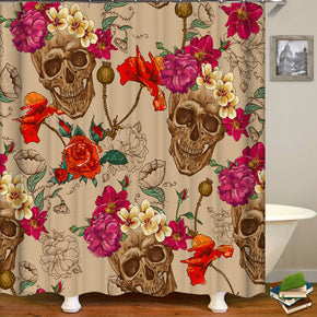 flower shower curtains fabric Human skeleton beige polyester cloth print bathroom curtains