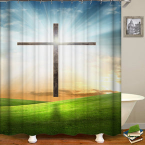 Cross shower curtains fabric Human skeleton green polyester cloth print bathroom curtains