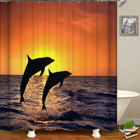 dolphin shower curtains fabric Human skeleton orange polyester cloth print bathroom curtains