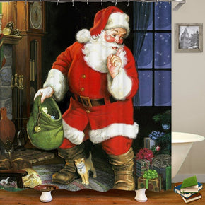 Santa Claus shower curtains fabric Human skeleton red polyester cloth print bathroom curtains