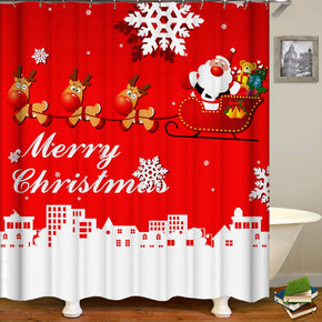 christmas shower curtains fabric cute red polyester cloth print bathroom curtains
