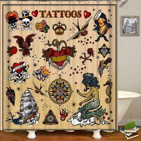 TATTOOS shower curtains fabric Human skeleton brown polyester cloth print bathroom curtains